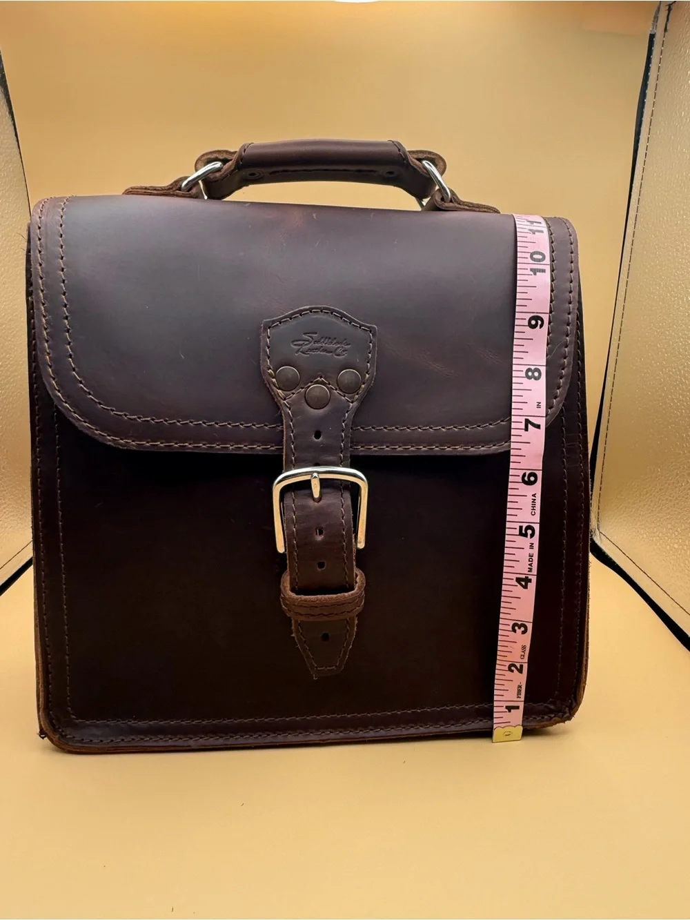 Saddleback Leather Indiana Satchel Dark Coffee Brown Blue Logo